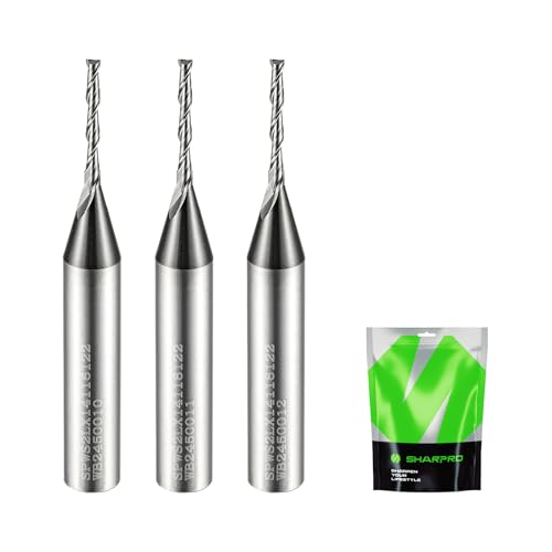 SHARPRO Spiral Upcut Router Bit Set 1/4 Zoll Schaft 1/16 Zoll Schnittdurchmesser 1/2 Zoll CL. 5,1 cm OVL Hartmetall Upcut CNC-Fräser-Bits, ideal für Holzgravur und Tauchanwendungen (3 Stück) von SHARPRO