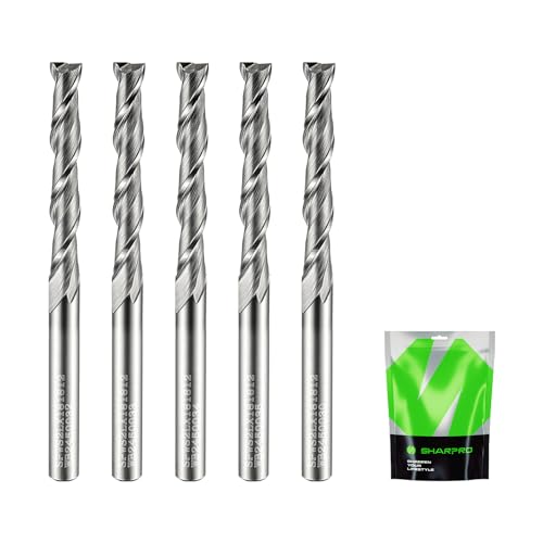 SHARPRO Spiralfräsen-Bit, 1/8-Zoll-Schaft, 1/8-Zoll-Schnittdurchmesser, 2,5 cm CL. Extra lang, 5,1 cm ovl, Hartmetall-Upcut-CNC-Fräser-Bit, ideal für Holzgravur und Tauchanwendungen (5 Stück) von SHARPRO
