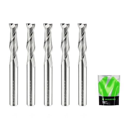 SHARPRO Spiralfräser-Bit, 1/4-Zoll-Schaft, 1/4-Zoll-Schnittdurchmesser, 2,5 cm CL. Extra lang, 5,4 cm OVL, Hartmetall-Upcut-CNC-Bits, ideal für Holzgravur und Tauchanwendungen (5 Stück) von SHARPRO