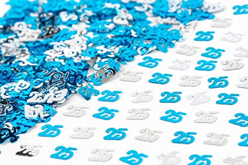 Konfetti-Folie zum 25. Geburtstag, 28 g, Blau und Silber, Metallic-Glitzer, Tischstreuung, Party-Dekoration von SHATCHI