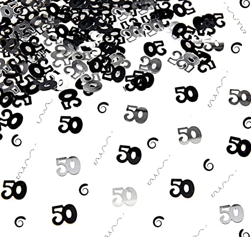 SHATCHI 28 g Schwarz und Silber 50. Geburtstag Konfetti Folie Metallic Glitzer Tischstreuung Streusel Alter Geburtstag Party Dekorationen 12 mm von SHATCHI