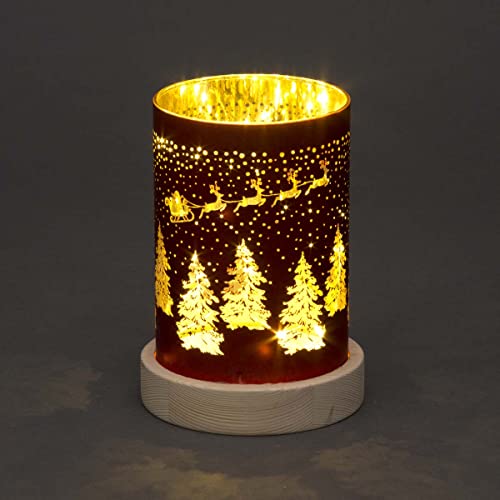 SHATCHI 16cm Weihnachten Dekoriert Vase Tisch Lampe Geätzt Glas Rohr Santa Schlitten Szene Rot Zylinder LED Lichterkette Batteriebetrieben von SHATCHI