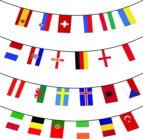 SHATCHI 24 Nationen Wimpelkette Flaggen Euro Fußball 6,7 m lang Banner Party Indoor Outdoor Garten Bar Dekorationen, Nationalflaggen, Mehrfarbig, 22ft von SHATCHI