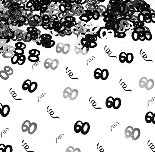 SHATCHI 56 g Schwarz und Silber 60. Geburtstag Konfetti Folie Metallic Glitzer Tischstreuung Streusel Alter Geburtstag Party Dekoration, 12 mm (Shatchi) von SHATCHI
