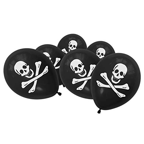 SHATCHI Black 15 Stück Piraten-Party-Dekorationen, schwarze Luftballons, Latex, Totenkopf und gekreuzte Knochen, Halloween, Geburtstag, Einheitsgröße von SHATCHI