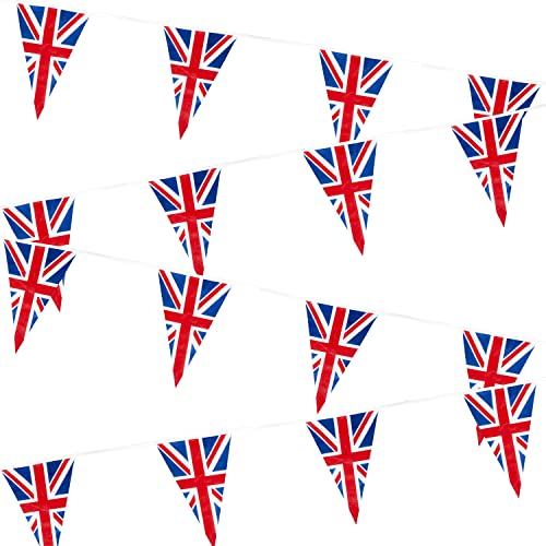 SHATCHI Goods Right Price 10 m Flaggen GB Union Jack Triangle Wimpelkette Banner Girlande Royal Family Event Party Dekorationen Straße Wortspiel BBQ, Einzelbett, 10m/33ft with 25 Flags von SHATCHI