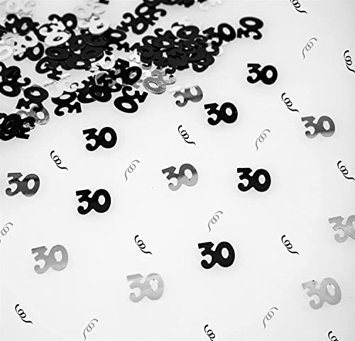 SHATCHI Konfetti-Folie zum 30. Geburtstag, 28 g, Schwarz und Silber, Metallic-Glitzer, Tischstreuung, Party-Dekoration, 12 mm von SHATCHI