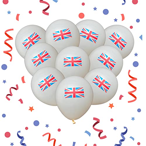 SHATCHI Luftballons mit Union Jack-Flagge, bedruckt, 30,5 cm, Weiß, 10 Stück von SHATCHI