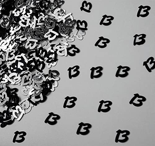 SHATCHI Schwarz & Silber Konfetti zum 13. Geburtstag mit metallischem Glitzer, Tischstreuung, Party-Dekoration, 12 mm (SHATCHI) von SHATCHI