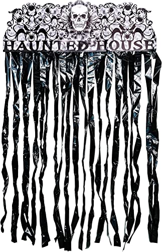 SHATCHI Türvorhang, schwarz, glänzend, Lametta-Folie, Fransenvorhänge für Halloween-Dekoration, Spukhaus, 90 cm x 170 cm, Plastik Kunststoff Papier, 90cm x 170cm von SHATCHI