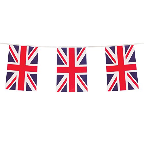 SHATCHI Wimpelkette mit britischem Union Jack-Motiv, quadratisch, 3,65 m / 10 m, für Straßenpartys, als Dekoration für Sportveranstaltungen, Kneipen, Grillpartys, rot/weiß/blau, 33FT/10M With 20 Flags von SHATCHI