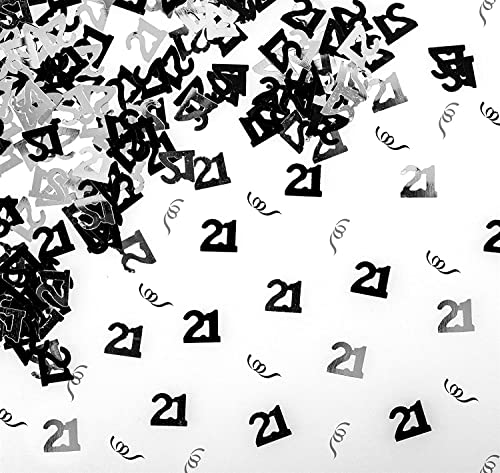Shatchi CONFETTI-21ST-BLACK-1PK-14001 Schwarz und Silber Konfetti-Deko 18. Geburtstag Party Tischdekor Sprinkles 14 g von SHATCHI