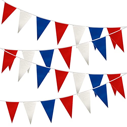 Wimpelkette aus Stoff, 10 m, Rot/Weiß/Blau, 20 Flaggen, britische Flagge, französisches Banner für Kneipen, Grillen, königliche Veranstaltungen, Party-Dekorationen von SHATCHI