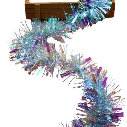 3 Stück 2 m Weihnachtsdekoration, Bar Tops, Band, Girlande, Weihnachtsbaumschmuck, weiß, dunkelgrün, Zuckerrohr, Lametta, Weihnachtsparty-Zubehör(Light Blue,7cm) von SHBHWS