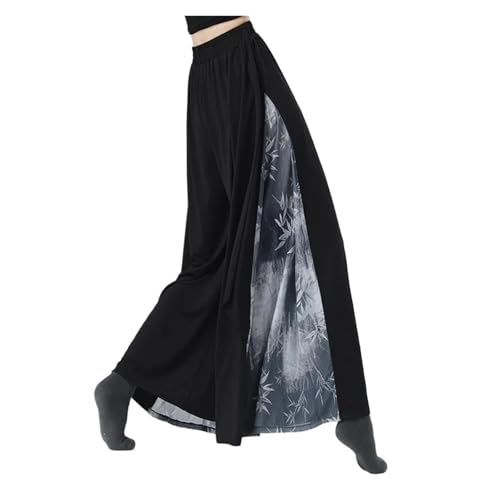 SHBHWS Klassisches Tanzkostüm aus Netzstoff mit weitem Bein und fließender schwarzer Batikhose(Black,XXL) von SHBHWS