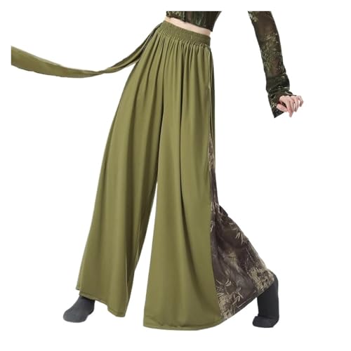 SHBHWS Klassisches Tanzkostüm aus Netzstoff mit weitem Bein und fließender schwarzer Batikhose(Green,S) von SHBHWS
