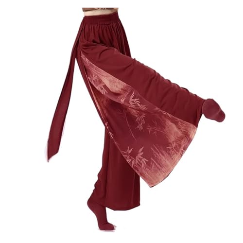 SHBHWS Klassisches Tanzkostüm aus Netzstoff mit weitem Bein und fließender schwarzer Batikhose(Red,M) von SHBHWS