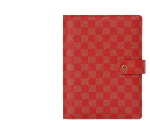 SHBHWS Loose-leaf Notebook Cover Stationery Hand Ledger Notebook Planner PU Leather Case For Noteook Binder Journal Binder(Chequer red,A5) von SHBHWS