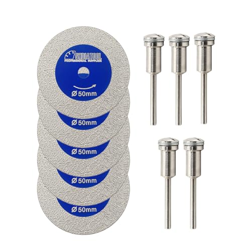 SHDIATOOL 50mm Diamant-Trennscheibe 3mm Schaft für Fliesen/Keramik/Marmor - 5er Set + Schraubendreher SHDIATOOL 50mm Diamant-Trennscheibe 3mm Schaft für Fliesen/Keramik/Marmor - 5er Set + Schraubendreher von SHDIATOOL