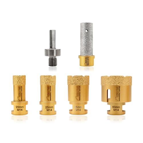 SHDIATOOL Diamant Bohrrone Fliesenbohrer Set - 6Stück(20/25/35/50MM Diamantbohrer/20MM Fingerbohrer/Sechskant-Schaftadapter)) mit M14 Gewinde für Porzellan Fliesen Keramik Granit von SHDIATOOL