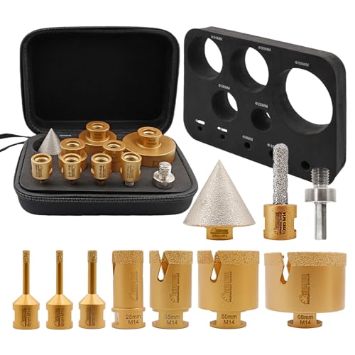 SHDIATOOL Diamantbohrer Fliesenbohrer Set 10pcs (6/6/8/25/35/50/68MM+10mm Gebogener Fingerfräser+50mm Fasenfräser+Hex) Lochsägenset Fliesenbohrer Bits für Porzellan, Keramik, Marmor von SHDIATOOL