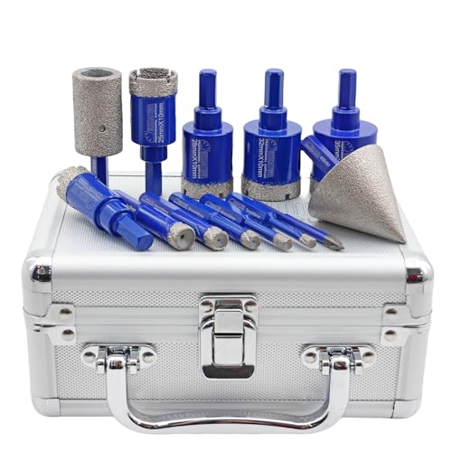 SHDIATOOL Diamant-Kernbohrkronen,Fliesenbohren Kernlochsäge Kit für Porcelain mit 6mm Hartmetall-Positionierung/48mm Hex-Fase/25mm Hex-Schleifstifte, Bohrer 10pcs (5/6/8/10/12/20/25/28/32/35MM) von SHDIATOOL