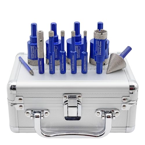 SHDIATOOL Diamant-Kernbohrkronen,Fliesenbohren Kernlochsäge Kit für Porzellan mit 6mm Hartmetall-Positionierung/30mm Hex-Fase/10mm Hex-Schleifstifte, Bohrer 9pcs (5/6/6/8/20/25/28/32/35MM) von SHDIATOOL