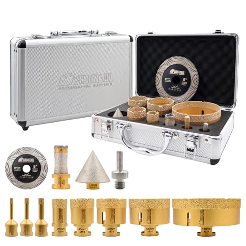 SHDIATOOL Diamant-Kernbohrkronen M14 Gewinde 6/8/10/25/40/50/68/110/50mm Diamond Chamfer Bits/20mm Finger Bits/Dreikant-Schaftadapter/125MM Trennscheibe für Porzellanfliesen Keramik Granit Marmor SHDIATOOL Diamant-Kernbohrkronen M14 Gewinde 6/8/10/25/40/50/68/110/50mm Diamond Chamfer Bits/20mm Finger Bits/Dreikant-Schaftadapter/125MM Trennscheibe für Porzellanfliesen Keramik Granit Marmor von SHDIATOOL