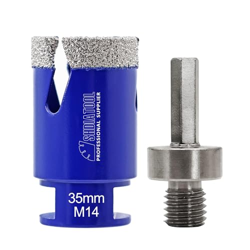 SHDIATOOL Diamant Fliesenbohrer Diamantbohrer Lochsäge - M14 für Fliesen Porzellan Keramik Marmor Granit Bohrungen, für Winkelschleifer, 35mm und ein Sechskantschaft-Adapter von SHDIATOOL