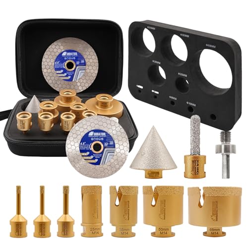 SHDIATOOL Diamantbohrer Fliesenbohrer Set 10pcs (6/6/8/25/35/50/68MM+10mm Gebogener Fingerfräser+50mm Fasenfräser+Hex+115mm Sägeblatt) Lochsägenset Fliesenbohrer Bits für Porzellan, Keramik von SHDIATOOL