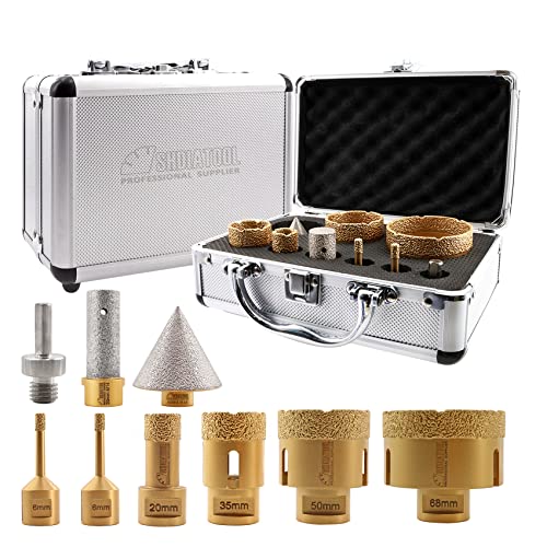 SHDIATOOL Diamantbohrer Set M14 Gewinde, 9 Stück - 6-68mm Diamantfinger Bits & 50mm Diamant-Fasenbohrer, Vakuumgelötet für Porzellan, Fliesen, Keramik, Granit & Marmor SHDIATOOL Diamantbohrer Set M14 Gewinde, 9 Stück - 6-68mm Diamantfinger Bits & 50mm Diamant-Fasenbohrer, Vakuumgelötet für Porzellan, Fliesen, Keramik, Granit & Marmor von SHDIATOOL