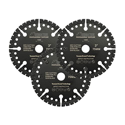 SHDIATOOL Diamanttrennscheibe für Metall, 75mm Allzweck-Trennscheibe für Betonstahl, Blech, Eisen, Edelstahl mit Bohrung 10mm, 3PCS von SHDIATOOL
