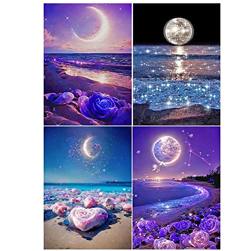 4 Pack 3D AI Diamond Painting Strand und Meer 40x50cm Diamant Painting Bilder Erwachsene Landschaft Diamant Malerei Malen nach Zahlen Kits Diamant Stickerei Leinwand Kreuzstich Meer Strand Kinder von SHEGZHUC