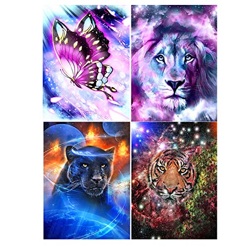 5D Diamond Painting Tiere 40x50 cm 4er Set Diamond Painting Schmetterling Diamant Painting Bilder Tiger im Universum Diamond Painting L?we in Starry Sky Diamond Painting Tiger Lion Leoopard Planet von SHEGZHUC