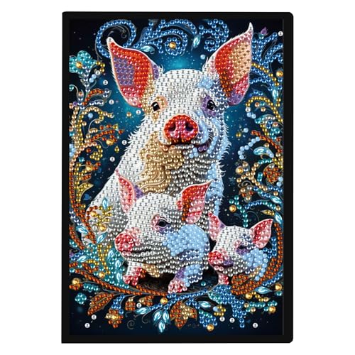 SHEGZHUC 14.5x21cm Diamond Painting Notizbuch A5 Blank Diamant Painting Notizbuch Diamant Malerei Journal Buch Dankbarkeitstagebuch Spezialsteine Tagebuch Mädchen Geschenke(Schwein Tiere Blumen) von SHEGZHUC