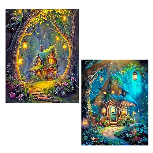 SHEGZHUC 2 Pack Diamond Painting Fantasy Cottage 40x50cm Diamond Painting Erwachsene Haus Diamant Painting Pilzhaus Diamant Painting bilder landschaft Wald Diamond Painting Traumhaus kinder Mädchen von SHEGZHUC