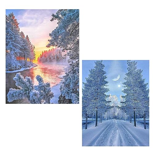 SHEGZHUC 2 Pack Diamond Painting Winterlandschaft 40x50 cm Diamond Painting Landschaften und Natur Diamond Painting Sonnenuntergang am See Diamond Painting Berge und Seen Schnee in Wald Erwachsene von SHEGZHUC