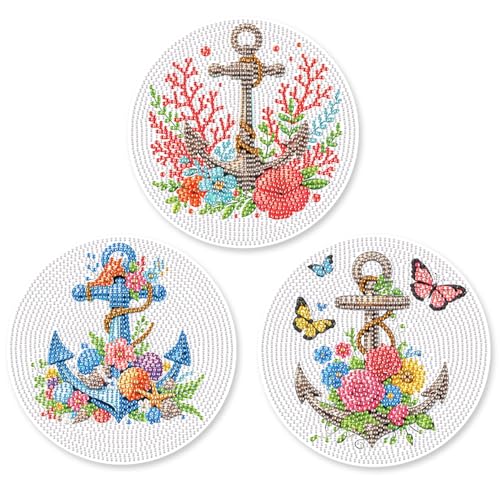 SHEGZHUC 3 Pack Diamond Painting Geschirrmatte Platzset Piratenhaken 15cm Diamant Malerei Tischsets Topfuntersetzer mit Rutschfester Tellermatte Tischdeko Platzdeckchen für Schüssel Töpfe Pfannen von SHEGZHUC
