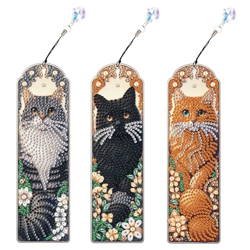 SHEGZHUC 3er Set Diamond Painting Lesezeichen Basteln Diamant Painting Lesezeichen Diamond Painting mit Drei Katzen Diamond Painting Tiere Diamant Malerei Kunst Stickerei Kreuzstich Bilder Geschenk von SHEGZHUC