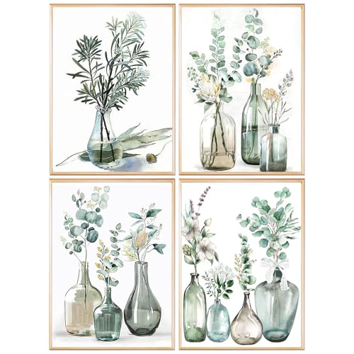 SHEGZHUC 4 Pack Diamond Painting Blumen in Vase 30x40cm Diamond Painting Pflanzen Grün Diamond Painting Blätter Blumenstrauß Diamant Malerei Kunst Stickerei Kreuzstich Bilder Geschenk Wanddekoration von SHEGZHUC