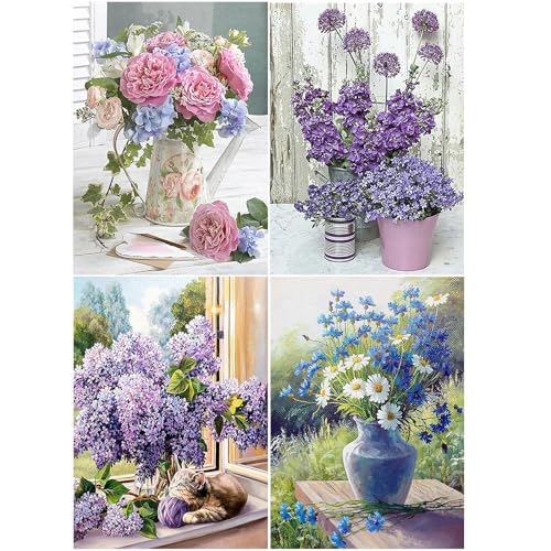 SHEGZHUC 4 Pack Diamond Painting Blumenstrauß in Vase 30x40cm Diamond Painting Blume Flieder 5D Diamant Painting Blumen Pfingstrosen Gänseblümchen Diamond Painting Lila Blumen Katze Landschaft SHEGZHUC 4 Pack Diamond Painting Blumenstrauß in Vase 30x40cm Diamond Painting Blume Flieder 5D Diamant Painting Blumen Pfingstrosen Gänseblümchen Diamond Painting Lila Blumen Katze Landschaft von SHEGZHUC