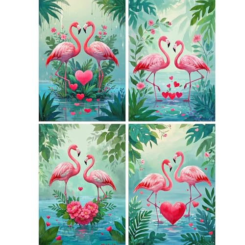 SHEGZHUC 4 Pack Diamond Painting Erwachsene Flamingo Paar, 30x40cm Diamant Malerei Bilder Tiere Vogel, Mosaik Stickerei Kreuzstich Kunst Geschenk, Wanddekoration für Schlafzimmer Wohnzimmer von SHEGZHUC