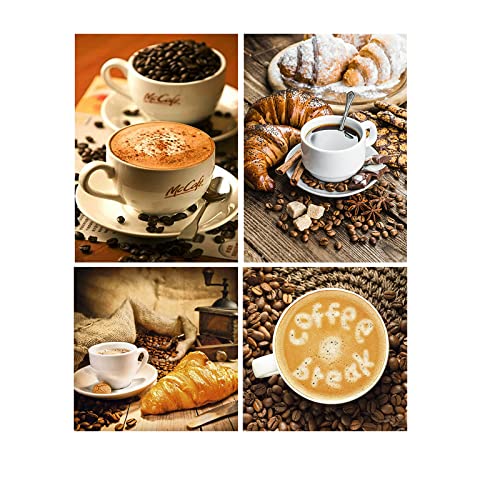 SHEGZHUC 4 Pack Diamond Painting Kaffee 30x40/30cm Diamond Painting Kaffee Bilder Malen nach Zahlen Kaffee Diamant Painting Bilder Erwachsene Küche Diamond Painting Kaffee und Brot Mosaik Erwachsene von SHEGZHUC