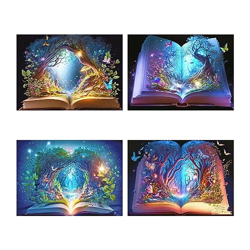 SHEGZHUC 4 Pack Diamond Painting Landschaft in Bücher 40x30cm Diamant Painting Bilder Erwachsene Landschaft Wald Diamond Strass Glitzer Baum Malen nach Zahlen Glitzersteine Buch Diamant Gemälde von SHEGZHUC