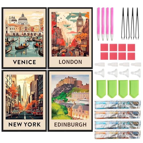 SHEGZHUC 4 Pack Diamond Painting Stadt Poster 30x40cm Diamond Painting Landschaft Reiseposter Diamond Painting Retro Poster Diamant Malerei Kunst Stickerei Kreuzstich Bilder Geschenk Wanddekoration SHEGZHUC 4 Pack Diamond Painting Stadt Poster 30x40cm Diamond Painting Landschaft Reiseposter Diamond Painting Retro Poster Diamant Malerei Kunst Stickerei Kreuzstich Bilder Geschenk Wanddekoration von SHEGZHUC