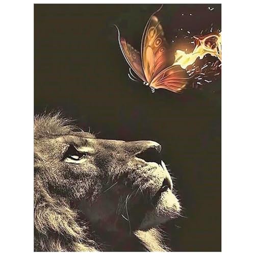 SHEGZHUC 40x50cm Diamond Painting Eckige Steine Löwe und Schmetterling Diamond Painting Eckige Steine Tiere Malen nach Zahlen Diamant Malerei Kunst Stickerei Kreuzstich Bilder Geschenk Wanddekoration von SHEGZHUC