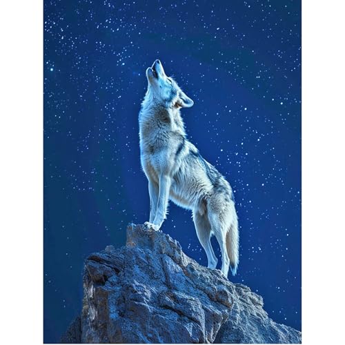 SHEGZHUC 40x50cm Diamond Painting Wolf Diamant Painting Bilder Wolf Diamond Painting Tiere Blau Heulender Wolf Mosaik Diamant Malerei Kunst Stickerei Kreuzstich Bilder Geschenk Wanddekoration von SHEGZHUC