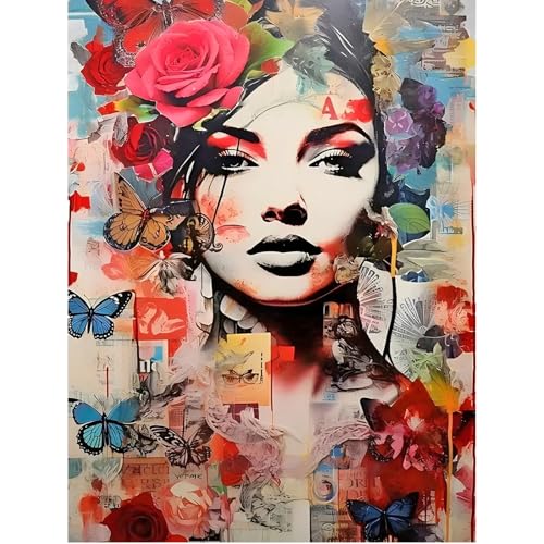 SHEGZHUC 40x50cm Eckige Steine Diamond Painting Frau mit Blumenhut Diamond Painting Abstrakte Kunst Frau Pop Art Mosaik Diamant Malerei Kunst Stickerei Kreuzstich Bilder Geschenk Wanddekoration von SHEGZHUC
