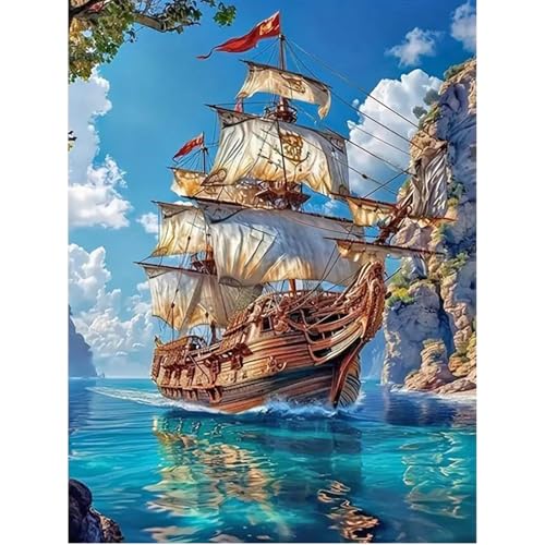 SHEGZHUC 40x50cm Eckige Steine Diamond Painting Segelschiff Diamond Painting Schiff Groß Diamond Painting Meer Boot Mosaik Diamant Malerei Kunst Stickerei Kreuzstich Bilder Geschenk Wanddekoration von SHEGZHUC