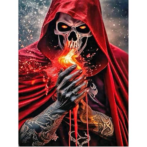SHEGZHUC 40x50cm Eckige Steine Diamond Painting Totenkopf Diamond Painting Skull Schädel Skelett Roter Umhang Gothic Horror Mosaik Diamant Malerei Kunst Stickerei Kreuzstich Bilder Geschenk Wand Dekor von SHEGZHUC